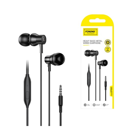 Auscultadores Foneng EP500 Angled In-Ear Heavy Bass 3,5mm 1,2m Preto