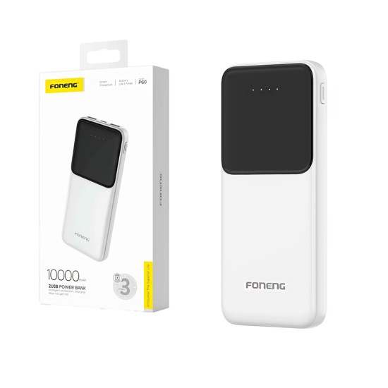 Power Bank Foneng P60 com 2 Puertos Outputs USB 10000mAh Branco