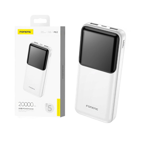 Power Bank Foneng P62 com 2 Puertos Outputs USB 2A 20000mAh Branco