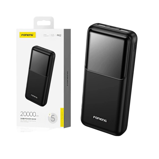 Power Bank Foneng P62 com 2 Puertos Outputs USB 2A 20000mAh Preto