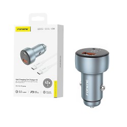 Carregador de Carro Foneng C18 Porta Dupla USB+Tipo-C 48W Cinza Metálico Carregador de Carro Foneng C18 Porta Dupla USB+Tipo-C 48W Cinza Metálico