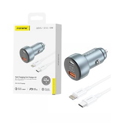 Carregador de Carro Foneng C18 Porta Dupla USB+Tipo-C 48W com Cabo Tipo-C para Lightning Cinza Metálico Carregador de Carro Foneng C18 Porta Dupla USB+Tipo-C 48W com Cabo Tipo-C para Lightning Cinza Metálico