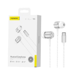 Auscultadores Foneng T65 In-Ear Heavy Bass com Microfone Tipo-C 1,2m Plata