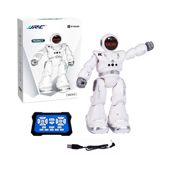 Robô Espacial JJRC R18 Intelligent com Modo de Detecção de Gestos e Resposta ao Toque e Controle Remoto Branco Cinza