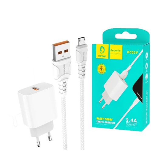 Denmen Charger DC03V 2.4A with Micro cable 1M White