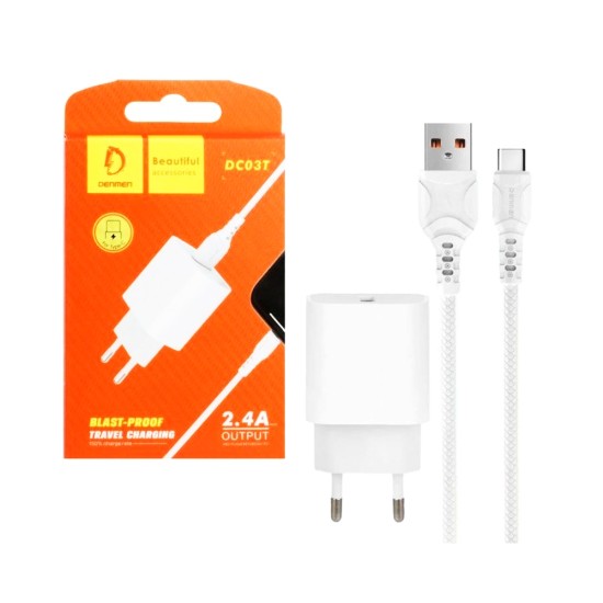 Denmen Charger DC03T 2,4A with Type-C cable 1M White