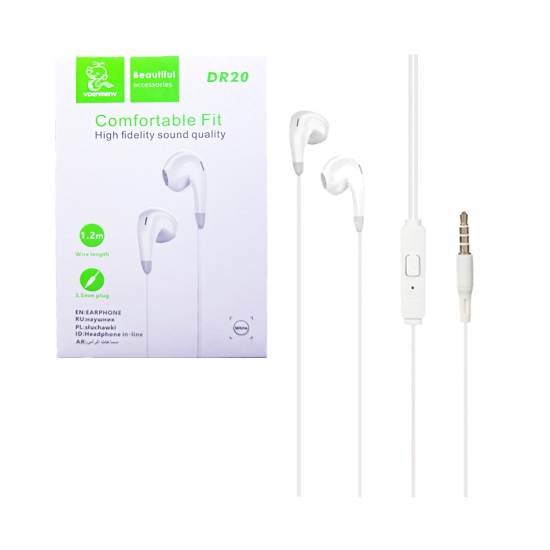 Auscultadores Denmen DR20 com Microfone 3.5mm 1,2m Branco