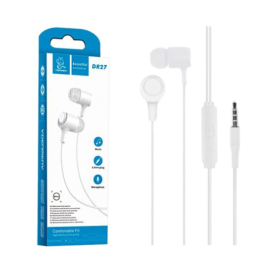 Auscultadores Denmen DR27 com Microfone 3.5mm 1,2m Branco