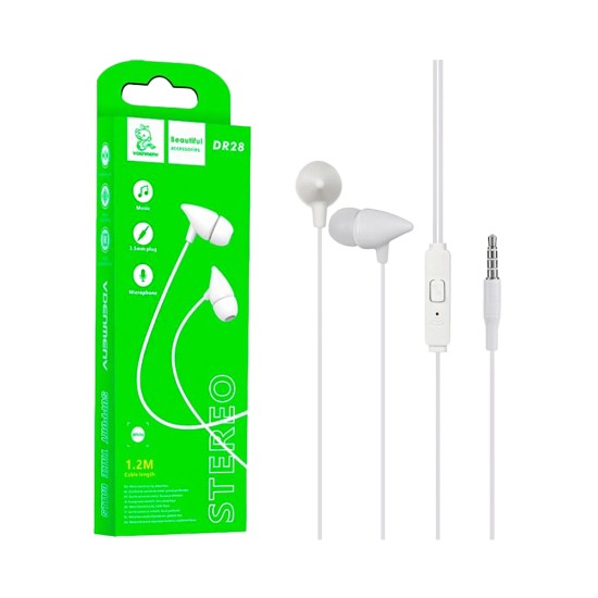 Auscultadores Denmen DR28 com Microfone 3.5mm 1,2m Branco Auscultadores Denmen DR28 com Microfone 3.5mm 1,2m Branco