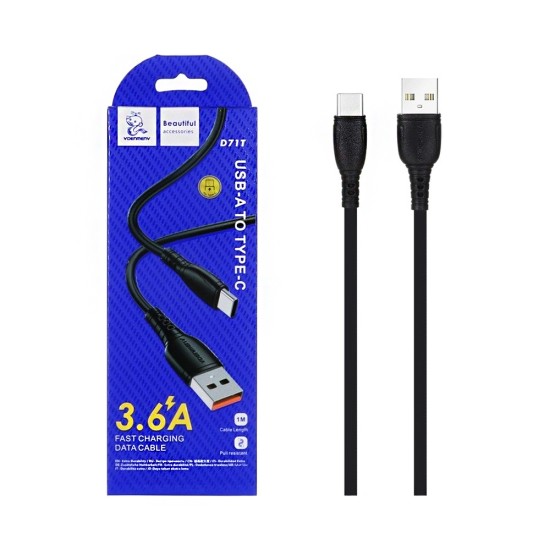 Cabo Denmen D71T Tipo-C 3,6A 1m Preto