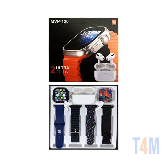 Smartwatch MVP-120 con 4 correas y Airpods Pro 2,3" 49mm (Versión Llamada) Negro