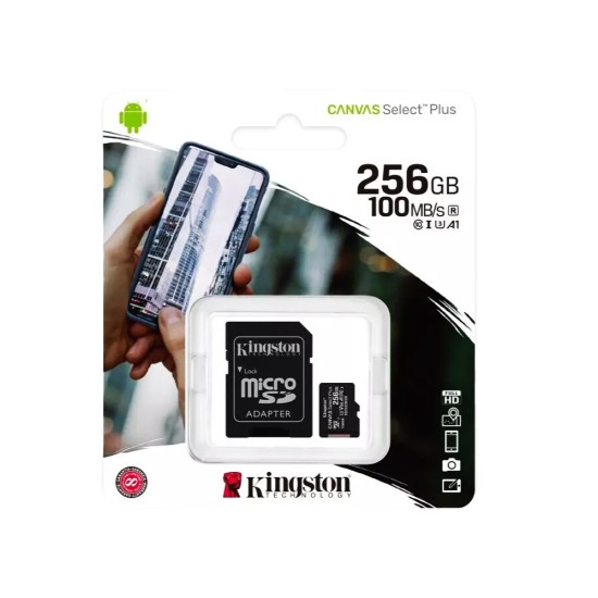 Cartão de Memória Micro SDXC Kingston Canvas Select Plus 256GB UHS-I U3 V30 A2 com Adaptador