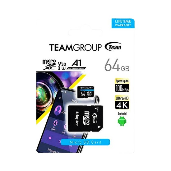 Team Group Memory Card Elite A1 MicroSDXC 64GB UHS-I Class 10 with Adapter