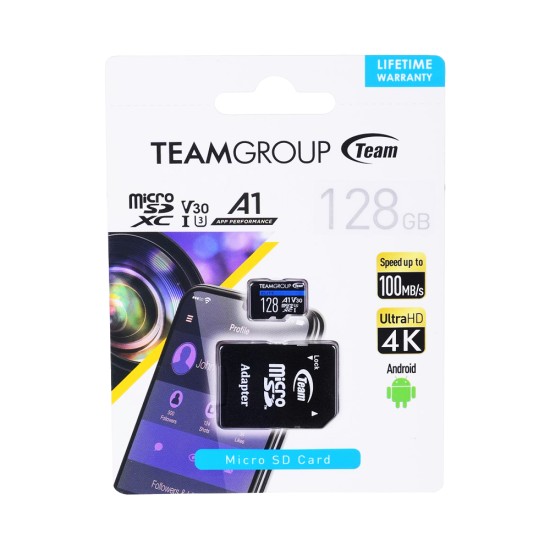 Team Group Memory Card MicroSDXC 128GB UHS-I Class 10 with Adapter