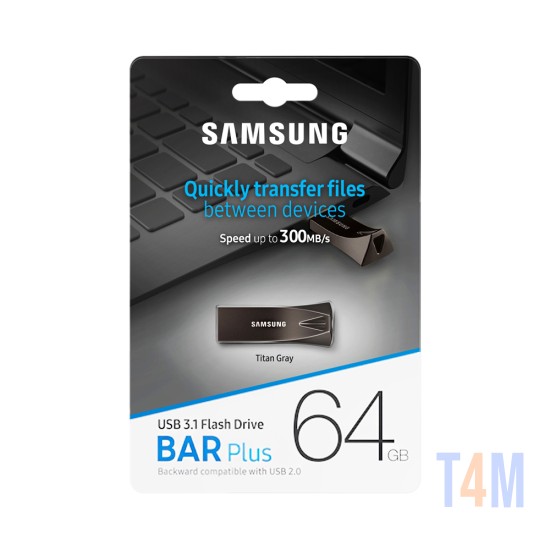 Pendrive Samsung Bar Plus 64GB USB 3,2 Cinza Titã