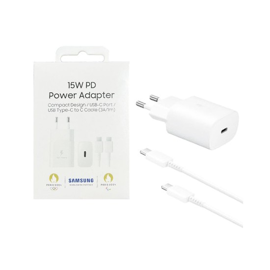 Samsung Charger EP-T1510XBEGEU Type-C Port PD 15W with Type-C to Type-C Cable 3A 1m White