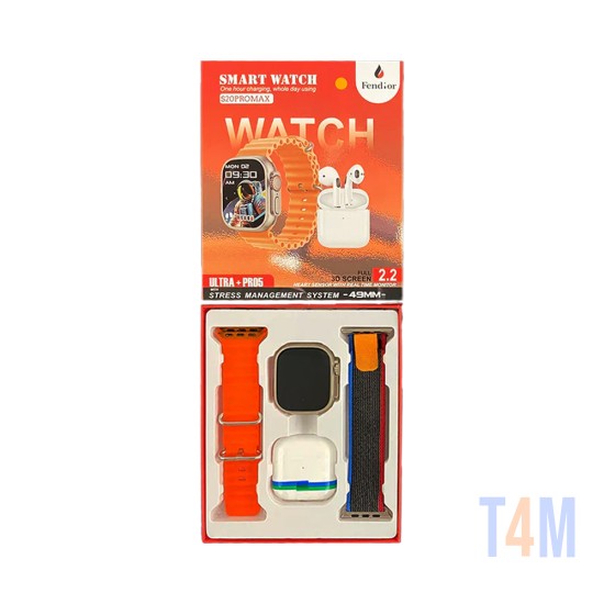 Smartwatch S20 Pro Max con 2 correas y Airpods 2,2" 49mm (Versión Llamada) Naranja