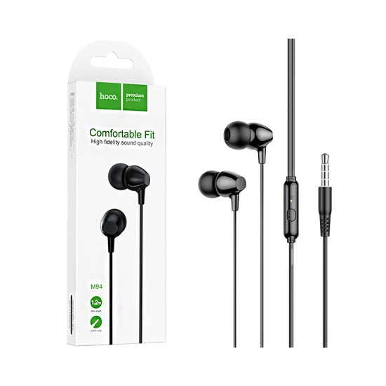 Auscultadores com Cabo Hoco M94 universal com Microfone 3,5mm 1,2m Preto Auscultadores com Cabo Hoco M94 universal com Microfone 3,5mm 1,2m Preto