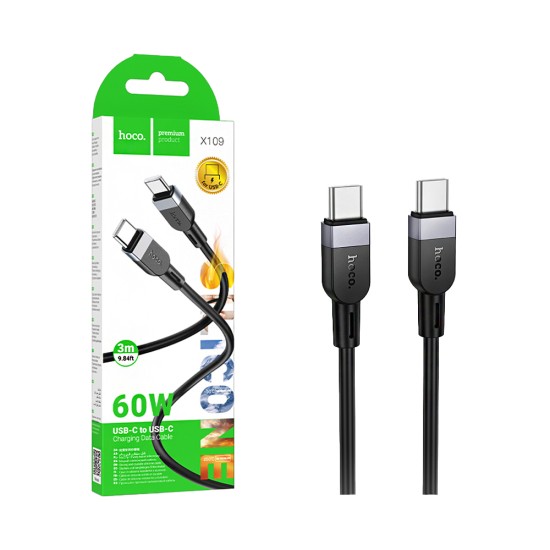 Hoco Cable X109 Energy Type-C to Type-C 60W 3A 3M Black