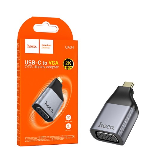 Adaptador Hoco UA34 Tipo-C para VGA Cinza metálico Adaptador Hoco UA34 Tipo-C para VGA Cinza metálico