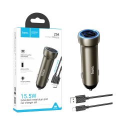 Carregador de Carro Hoco Z54 Prosperous 2 Portas USB 15,5W con cabo Lightning 1m Dourado Carregador de Carro Hoco Z54 Prosperous 2 Portas USB 15,5W con cabo Lightning 1m Dourado