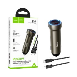 Carregador de Carro Hoco Z54B Prosperous 2 Portas Tipo-C PD60W com cabo tipo C para Lightning 1m Dourado Carregador de Carro Hoco Z54B Prosperous 2 Portas Tipo-C PD60W com cabo tipo C para Lightning 1m Dourado