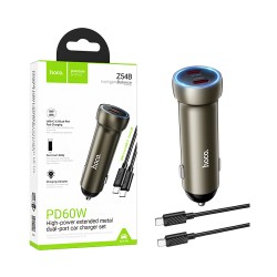 Carregador de Carro Hoco Z54B Prosperous 2 Portas Tipo-C PD60W com cabo tipo C para tipo C 1m Dourado Carregador de Carro Hoco Z54B Prosperous 2 Portas Tipo-C PD60W com cabo tipo C para tipo C 1m Dourado