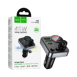 Transmissor FM Sem Fio Hoco E86 Alegria com USB duplo+Tipo-C PD30W+QC3,0 USB Preto Transmissor FM Sem Fio Hoco E86 Alegria com USB duplo+Tipo-C PD30W+QC3,0 USB Preto