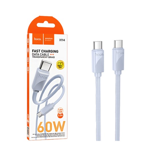 Cabo Hoco X114 Energy Tipo-C para Tipo-C 60W 3A 1M Azul Cabo Hoco X114 Energy Tipo-C para Tipo-C 60W 3A 1M Azul