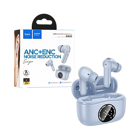 Auscultadores True Sem Fio Hoco EQ22 Singer ANC+ENC Redução de Ruído Estrela Azul