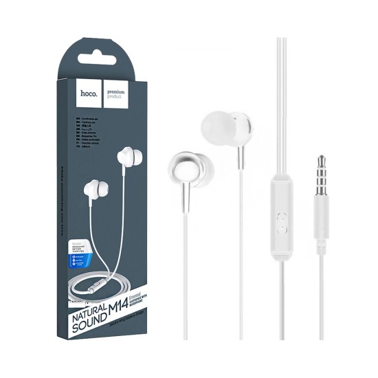 Hoco Wired Earphones M14 Initial sound with Microphone 3.5MM 1.2m White