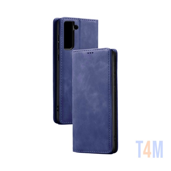 FUNDA ABATIBLE DE CUERO CON BOLSILLO INTERNO PARA SAMSUNG GALAXY S21 AZUL