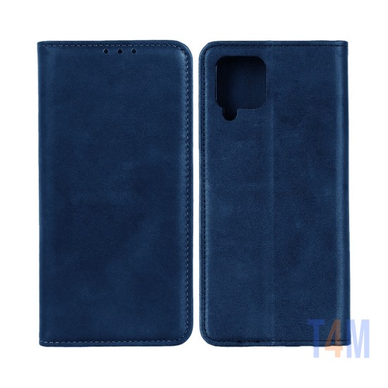 LEATHER FLIP COVER WITH INTERNAL POCKET FOR SAMSUNG GALAXY A12 BLUE