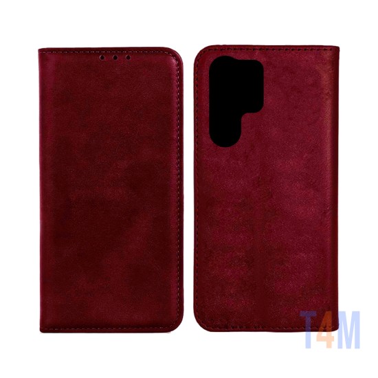 FUNDA ABATIBLE DE CUERO CON BOLSILLO INTERNO PARA SAMSUNG GALAXY S23 ULTRA ROJO