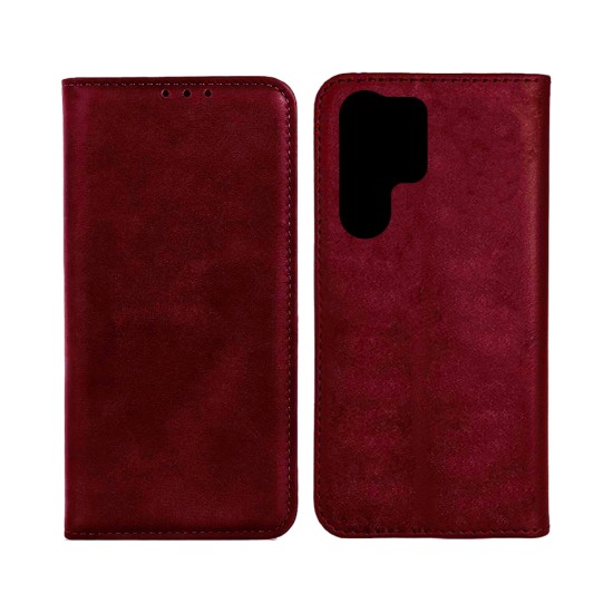 Leather Flip Cover with Internal Pocket For Samsung Galaxy S24 Ultra Red