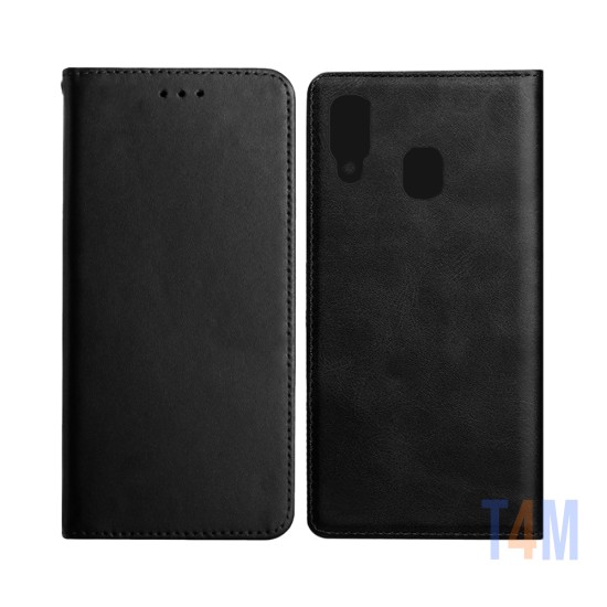 Funda Abatible de Cuero con Bolsillo Interno para Samsung Galaxy A40 Negro