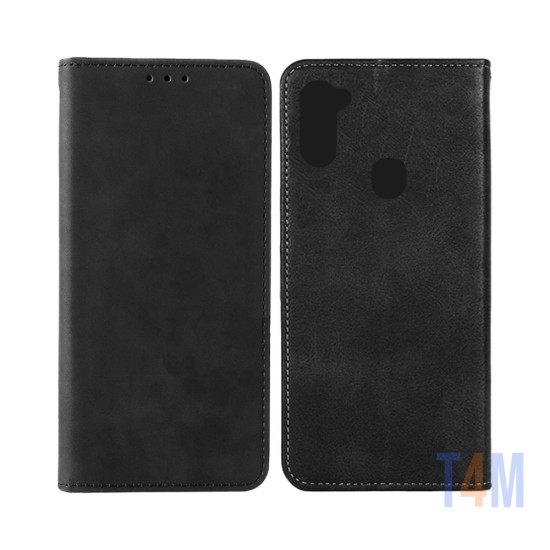 Leather Flip Cover with Internal Pocket For Samsung Galaxy A11 Black