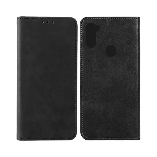 Leather Flip Cover with Internal Pocket For Samsung Galaxy A11 Black