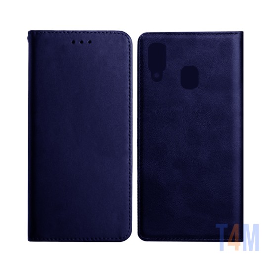 Funda Abatible de Cuero con Bolsillo Interno para Samsung Galaxy A40 Azul