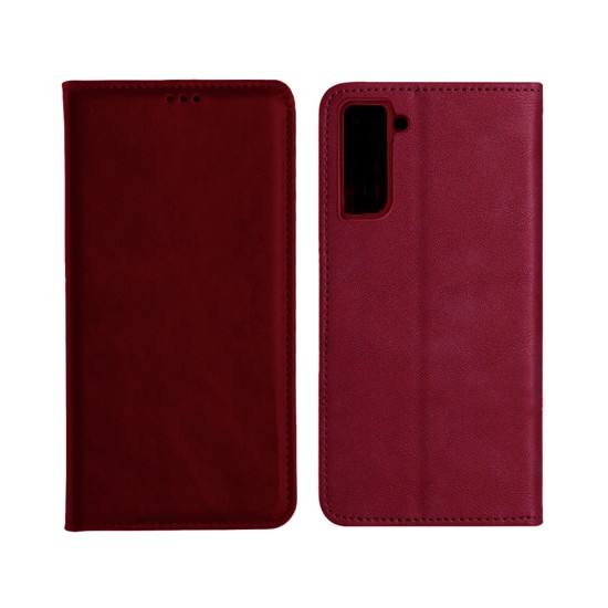 Capa de Couro com Bolso Interno para Samsung Galaxy S21 FE Vermelho