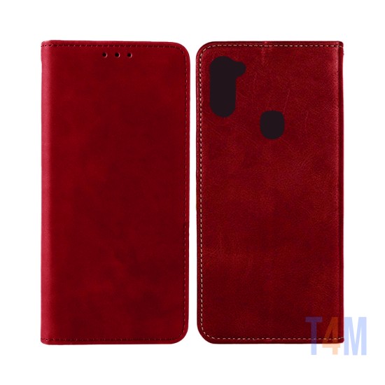 Capa Flip de Couro com Bolso Interno para Samsung Galaxy A11 Vermelho