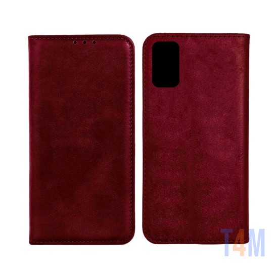 Funda Abatible de Cuero con Bolsillo Interno para Oppo A52 Rojo