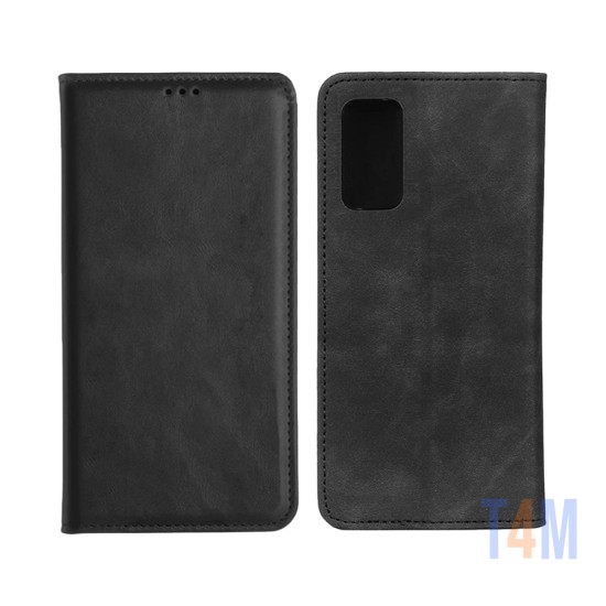 Leather Flip Cover with Internal Pocket For Oppo Reno4 5g Black