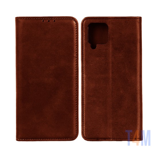 Funda Abatible de Cuero con Bolsillo Interno para Samsung Galaxy A12 Marrón