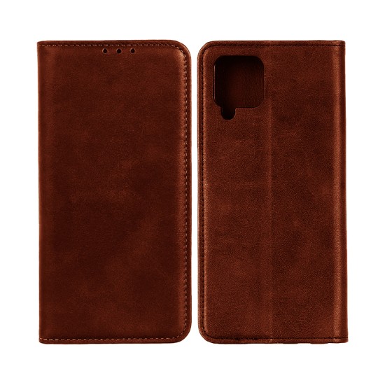 Capa de Couro com Bolso Interno para Samsung Galaxy A12 Marrom