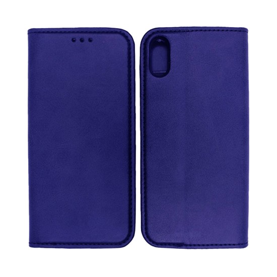 Leather Flip Cover with Internal Pocket for Apple iPhone X Blue