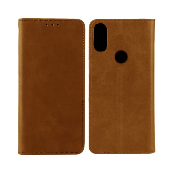 Leather Flip Cover with Internal Pocket For Huawei P Smart 2019 Brown