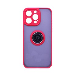 Capa com Anel de Suporte para Apple iPhone 15 Pro Max Vermelho Fumado