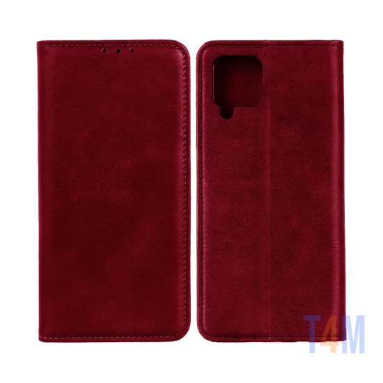 Funda Abatible de Cuero con Bolsillo Interno para Samsung Galaxy A12 Rojo