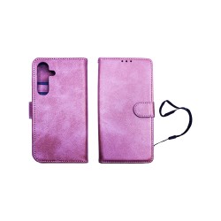 Leather Flip Cover with Internal Pocket for Samsung Galaxy S24 Pink Leather Flip Cover with Internal Pocket for Samsung Galaxy S24 Pink